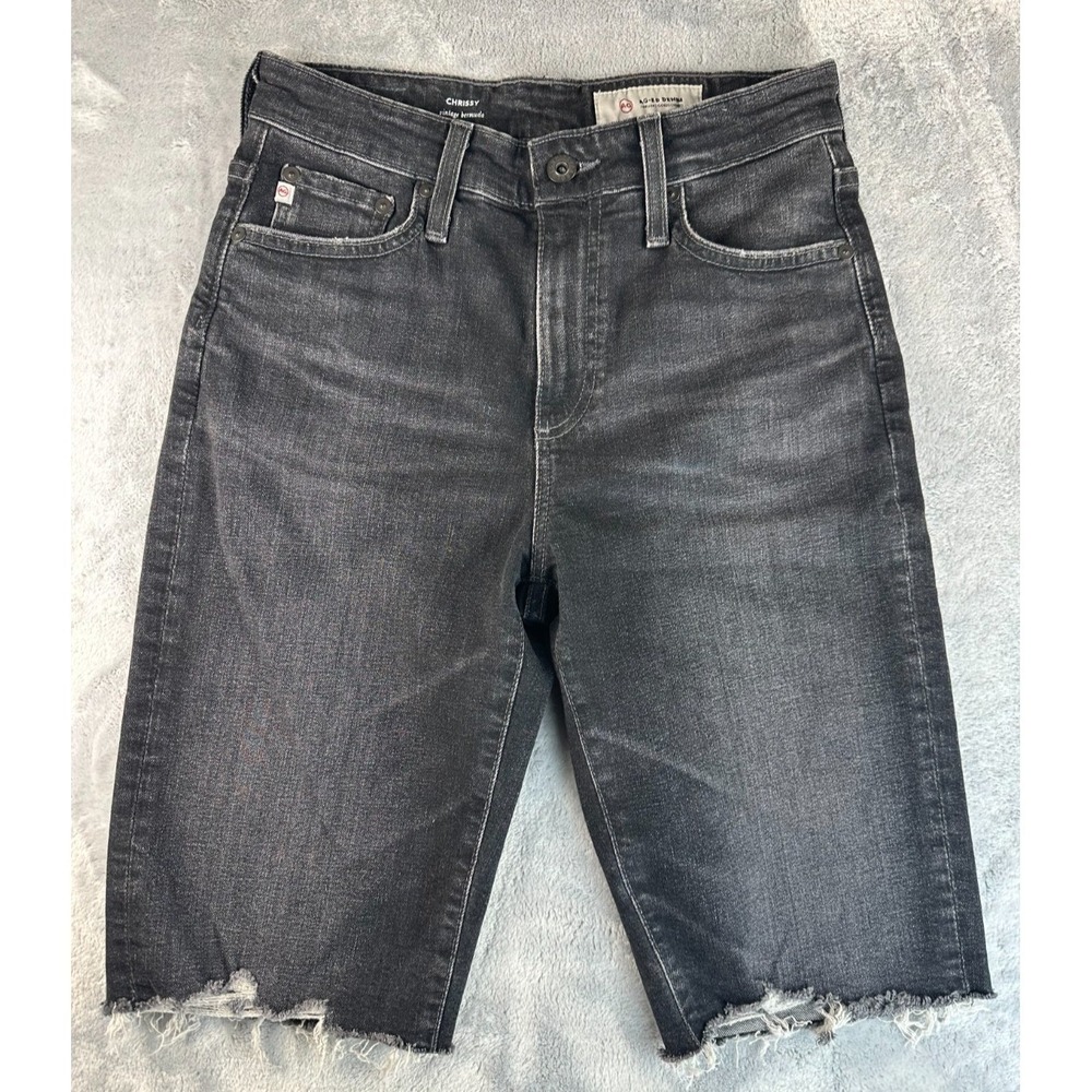 AG Adriano Goldschmied Chrissy Vintage Bermuda Jorts Womens 25 Black Distressed - Picture 2 of 12